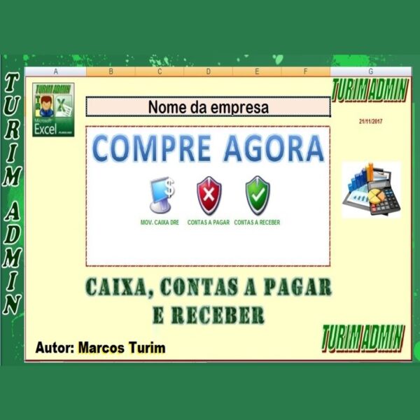 PLANILHA FINANCEIRO, FLUXO DE CAIXA, CONTAS A PAGAR E RECEBER - R$ 80,00 - TURIM ADMIN