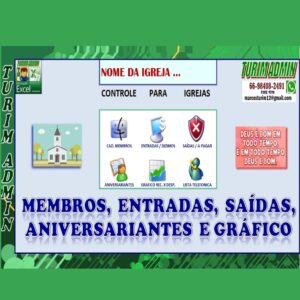 CONTROLE DE MEMBROS, DIZIMOS, CAIXA, PAGAR, ENTRADAS, SÁIDAS E GRAFICO R$ 90,00