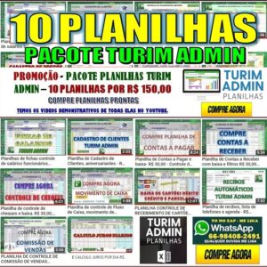 PACOTE 10 PLANILHAS TURIM ADMIN PROMOÇÃO R$ 150,00
