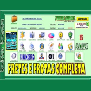 PLANILHA DE TRANSPORTES COMPLETA TURIM ADMIN FRETES FROTAS 250,00