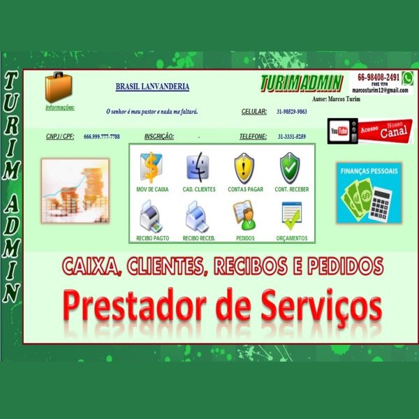 PLANILHA CONTROLE FINANCEIRO PRESTADOR DE SERVIÇOS, CLIENTES, CAIXA, RECIBOS E PEDIDOS 140,00