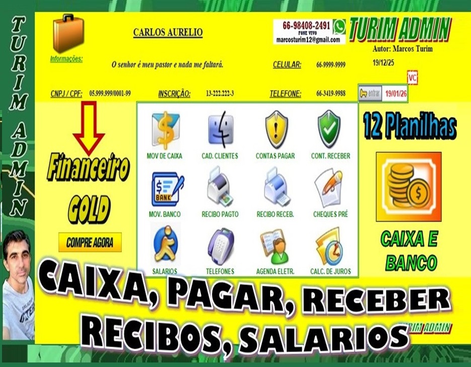 PLANILHA FINANCEIRA PARA EMPRESAS E PESSOAL GOLD COM 12 PLANILHAS R$ 185,00