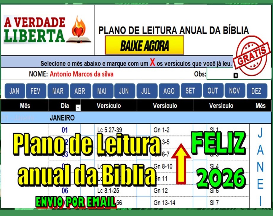 BAIXE PLANO DE LEITURA ANUAL 2026 PLANILHA GRATIS PRA BAIXAR OU POR EMAIL