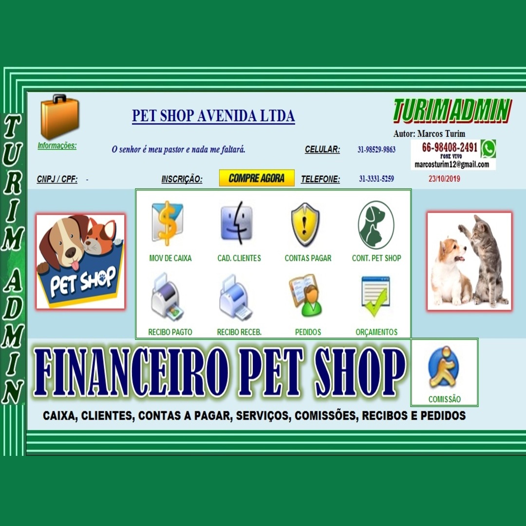PLANILHA CONTROLE DE PET SHOP COM COMISSÃO, CAIXA, RECIBOS, PEDIDOS E FINANCEIRO R$ 170,00