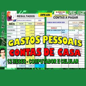 PLANILHA DE GASTOS PESSOAIS 12 FICHAS MES A MES RESULTADOS CONTAS A PAGAR FAMILIAR DE CASA R$ 30,00