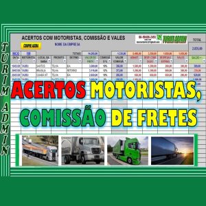 PLANILHA DE ACERTOS DE VIAGEM COM MOTORISTA, COMISSÃO E DESPESAS FRETES R$ 50,00