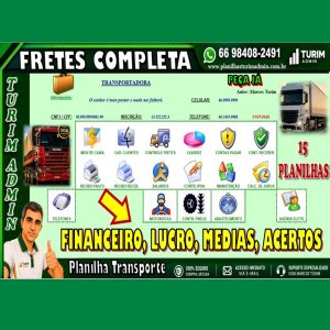 PLANILHA DE FRETES MAIS COMPLETA 15 PLANILHAS, VIAGENS MEDIAS, COMISSÃO ACERTOS FINANCEIRO 280,00